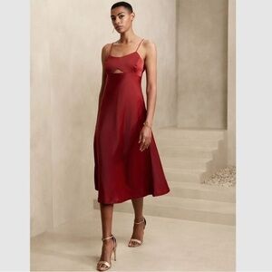 NWT Banana Republic Red Satin Slip Dress Thin Strap Cutout Size 12 Large